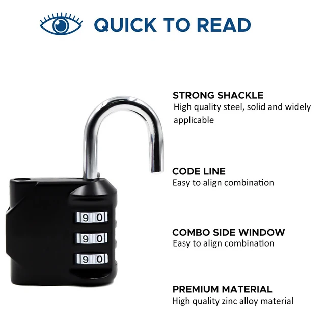 3 Code Portable Padlock Keyless Combination Lock for Luggage Suitcases Backpacks High Security Sturdy Design Multi Application ﻿ 5