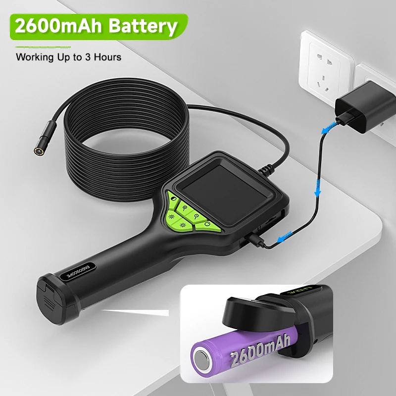 Industrial Endoscope Camera 2.8'' IPS Screen 2-100 Meter 8mm Probe Waterproof Pipe Inspection Borescope 8 LEDs Removable Battery 6
