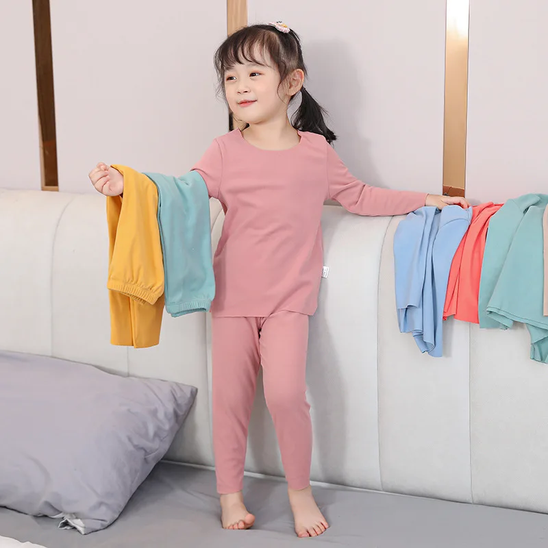 

Children's Thermal Underwear Set De Velvet Boys Bottoming Underwear Baby Non-marking Thickened Girls Fall Clothes and Pants