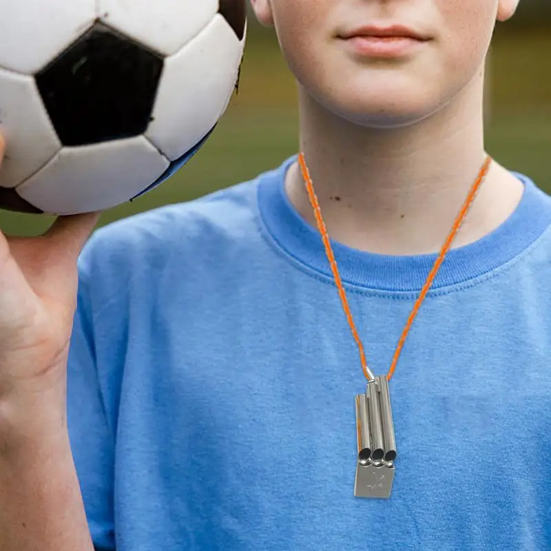 Stainless Steel Whistles Referee Sport High Pitch Three Tubes Whistle With Rope Soccer Football Basketball Sports Games Tool