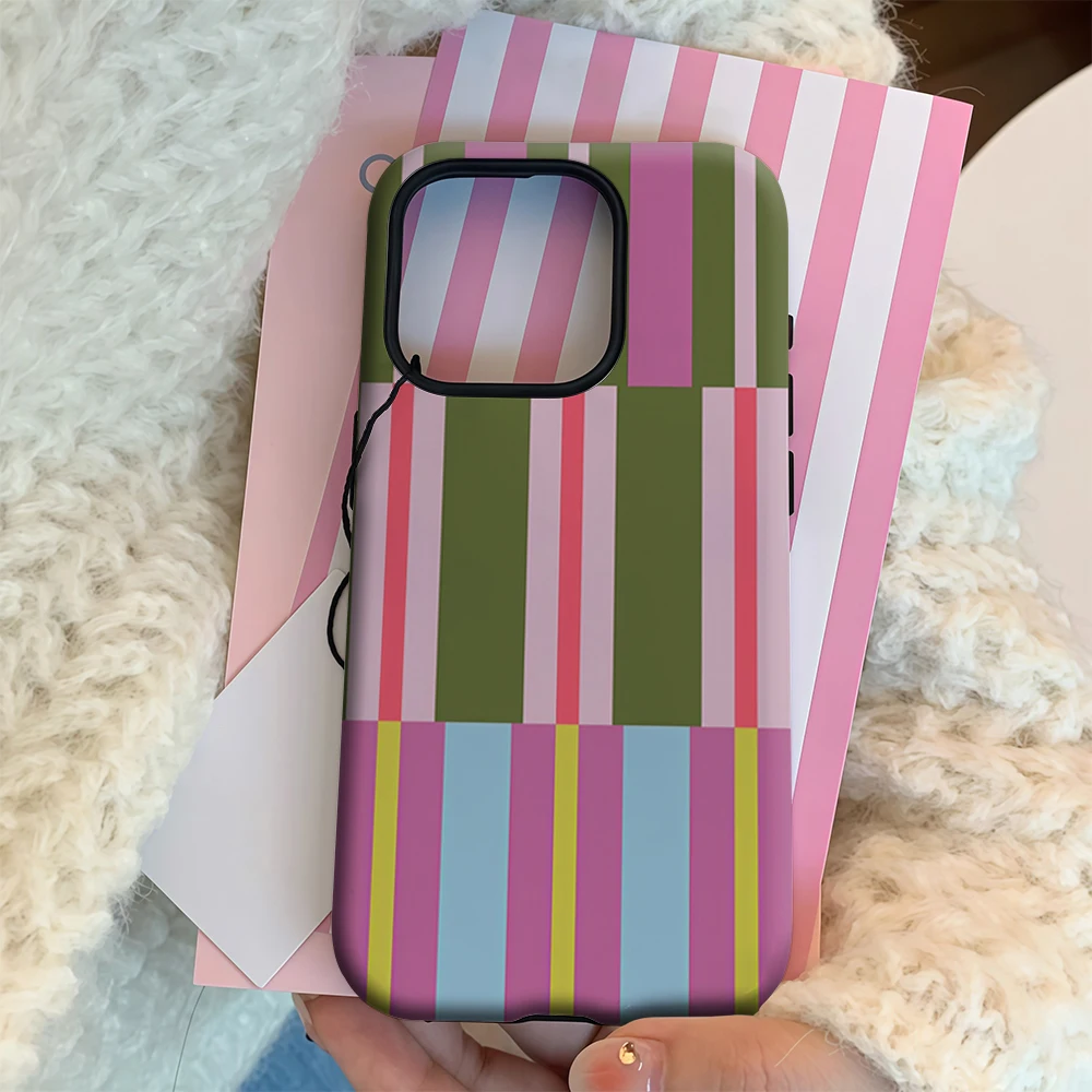 Luxury Double-Layer Phone Case with Colorful Geometric Stripes