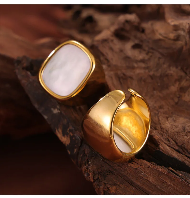 Elegante weiße Muschel bunte Ringe für Frauen vergoldet wasserdicht Edelstahl nicht verstellbar Ring Modeschmuck GIF – Detail 10