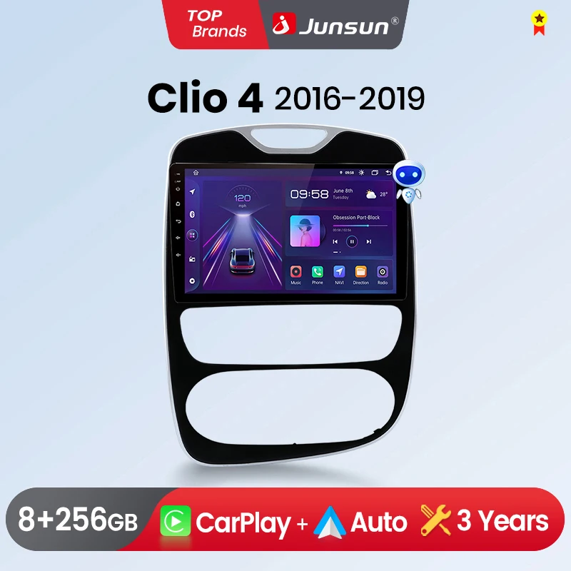 Junsun Wireless CarPlay Android Auto Car Radio for Renault Clio 4 Zane 2012-2017 GPS Intelligent Systems Multimedia Car Radio