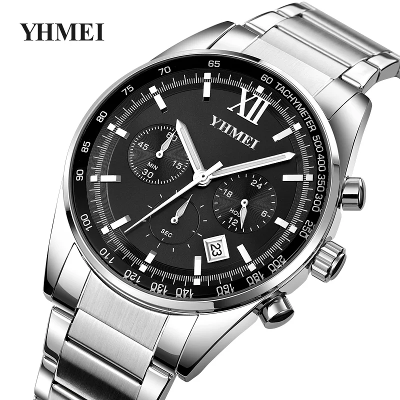 YHMEI Men Watch Top Brand Luxury Sports Quartz Mens Watches Full Steel Waterproof Chronograph Wristwatch Relogio Masculino |