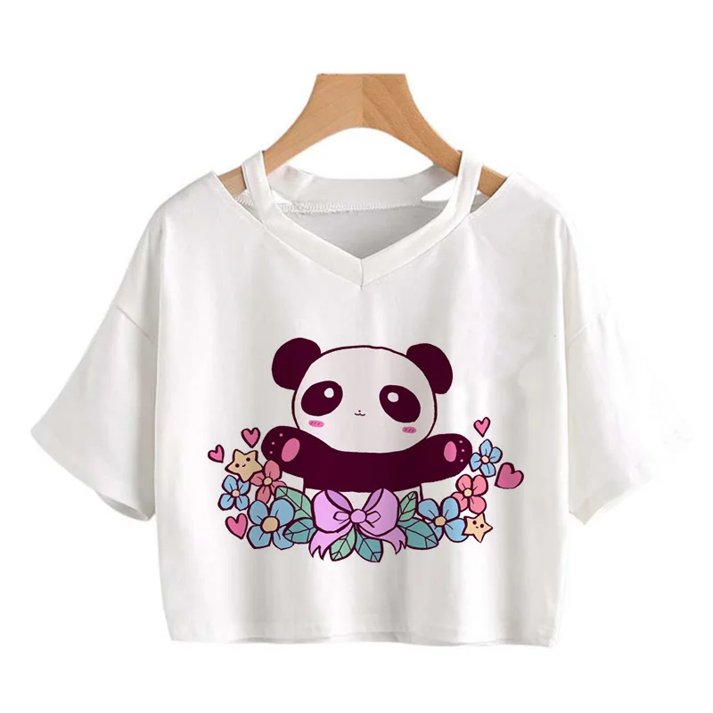 Kawaii Crop Tops for Girls Cute Korean Style T-shirt Women Panda Milk Tea Graphic T Shirt Cartoon Haruku Y2k Tee Tshirt111_voghion.com