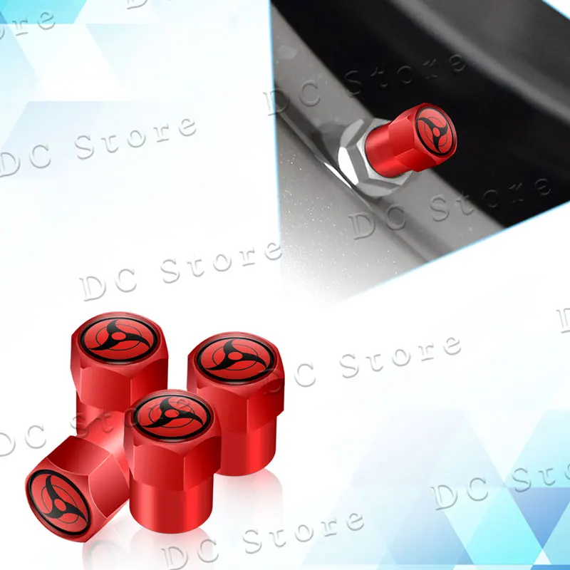 Wheel Tire Valve Caps 4Pcs Metal Japanese Anime Sharingan Eye Emblem Car Exterior Protective Covers Universal For Most Cars
