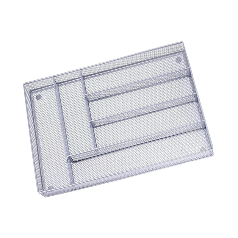 

Металлический органайзер для кухонных столовых приборов, поднос с нескользящим ковриком, 6 отделений, ящик-органайзер, держатель для столовых приборов