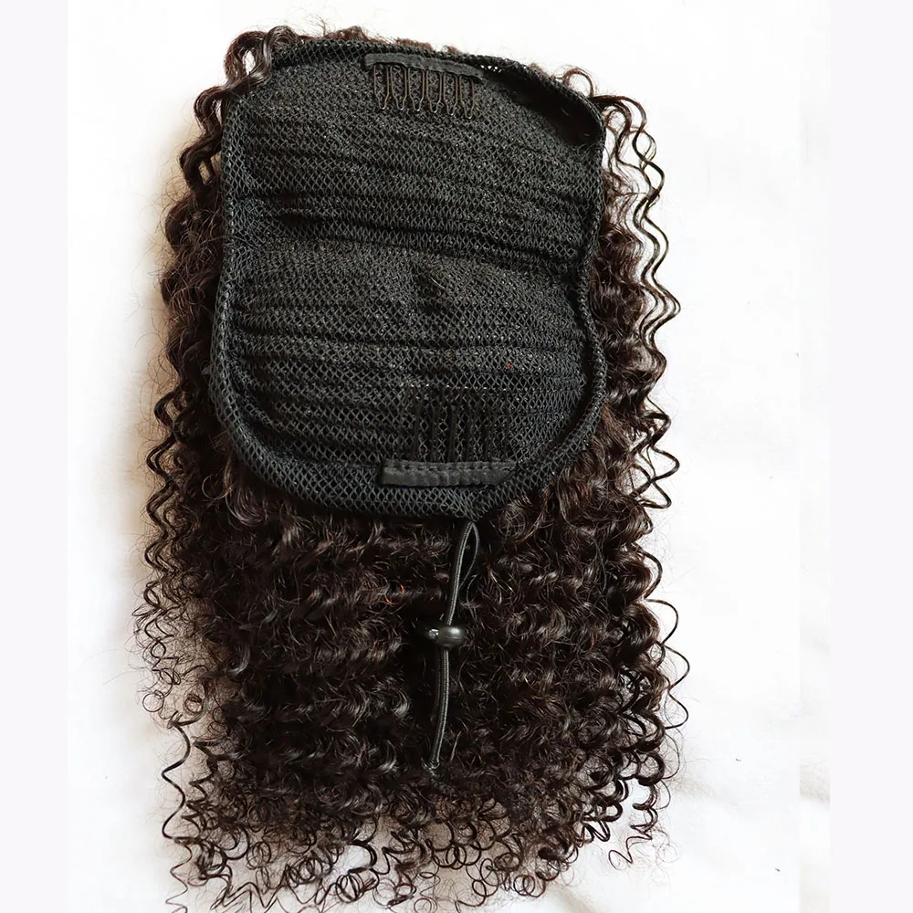 Human Hair Extensions Draw String Ponytails Jerry Afro Kinky Curly Virgin  Human Hair Clip In Ponytail Extension for Black Women