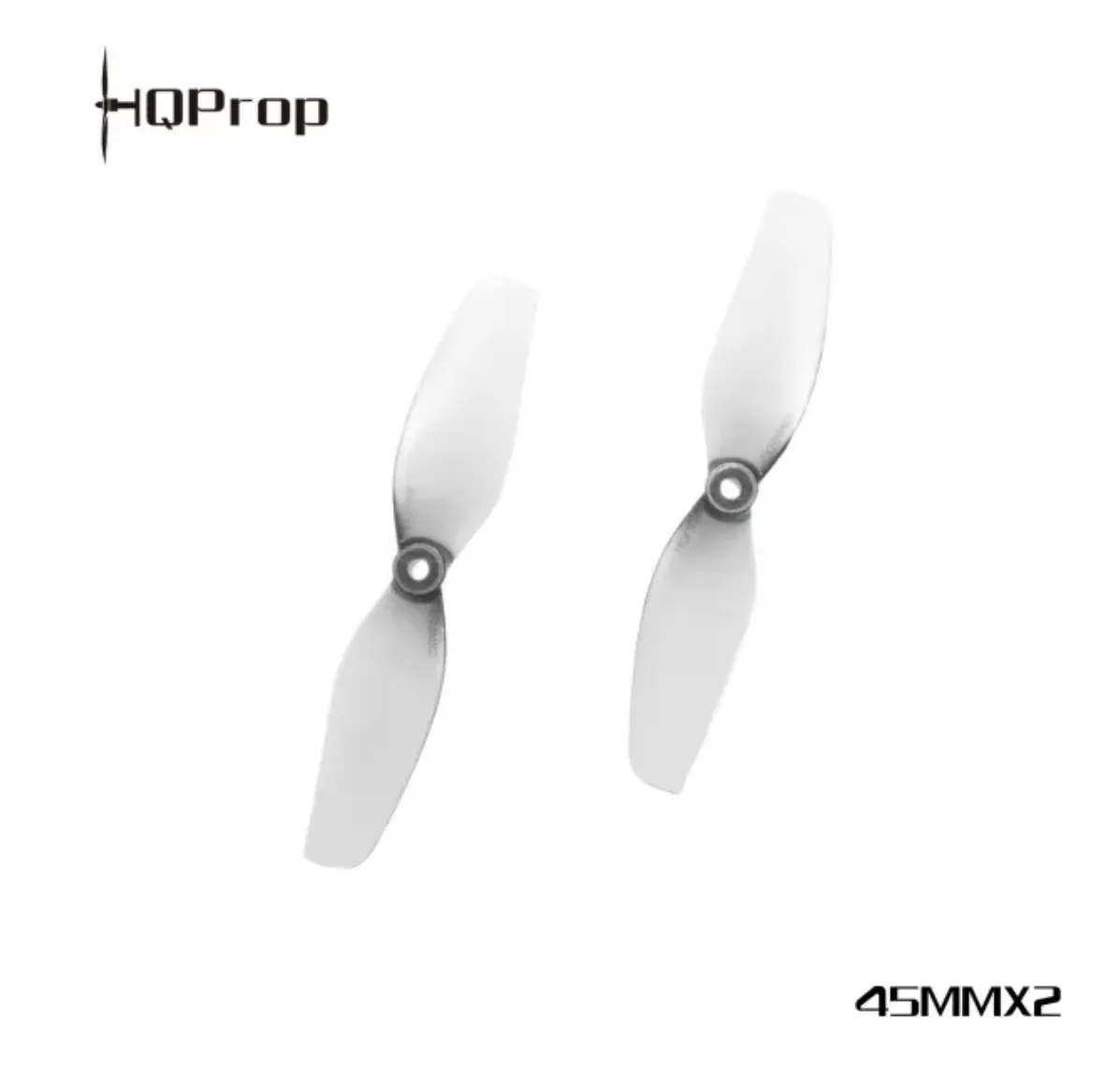 Hélice HQProp Whoop 45mm 3 pales CW/CCW en gros plan, avec le moyeu central et les pales incurvées.