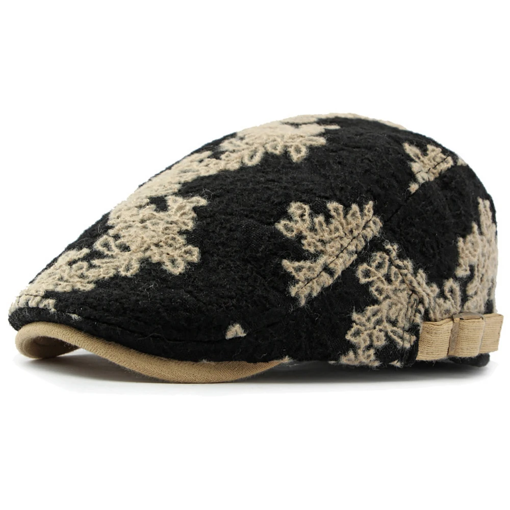

HT4237 Berets Spring Autumn Cap for Men Women Adjustable Artist Painter Beret Hat Flat Cap Flower Jacquard Beret Cap