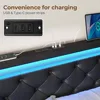 Queen Bed Frame with LED Lights and Charging Station, PU Leather Bed with Drawers, Wooden Slats, Noise Free,  Bed Frame 4