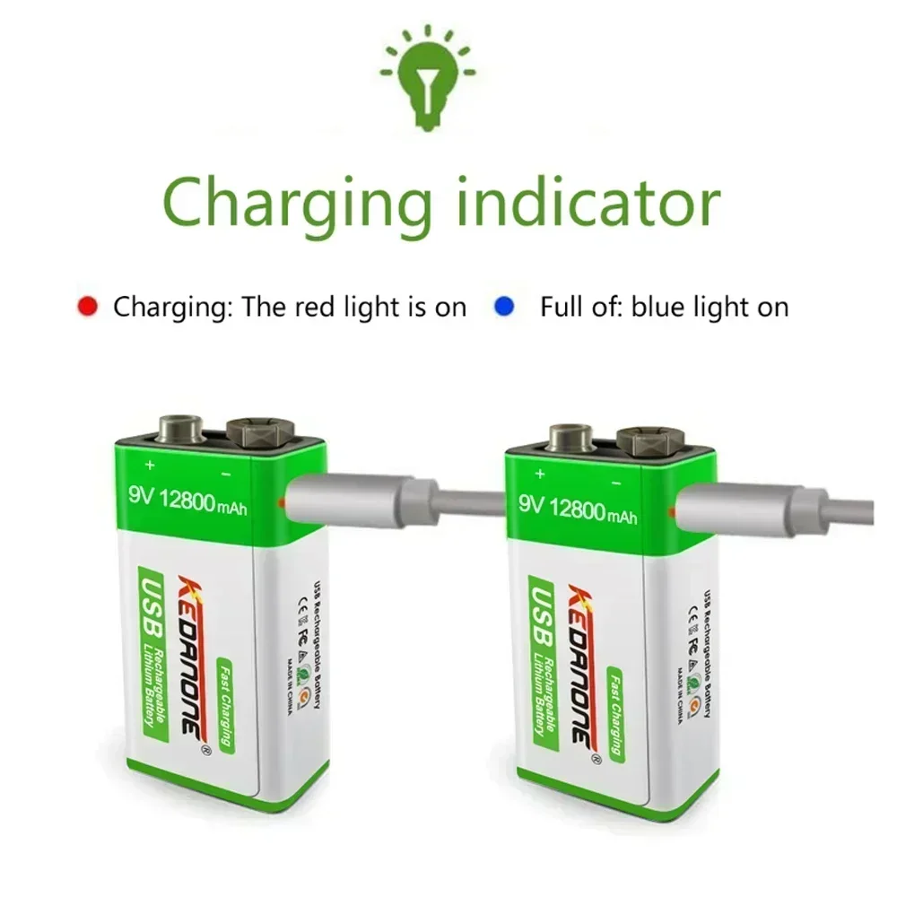 9V Rechargeable Battery 12800mAh 6F22 Micro USB 9v Li-ion Lithium Batteries for Multimeter Microphone Toy Remote Control KTV 5