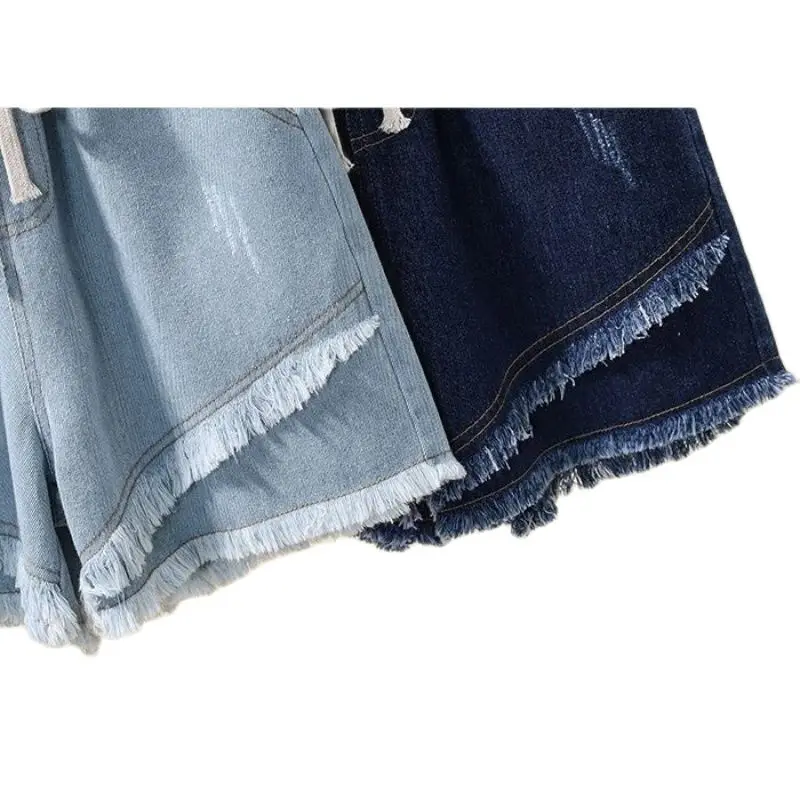Plus Size Denim Shorts Women's Elastic High Waist Loose Casual Thin Wide Leg Pants Pantalones Cortos Ropa Mujer Fashion Clothes