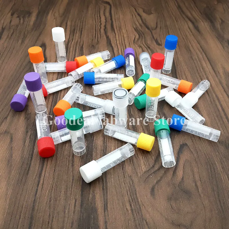 50pcs 1.8ml Plastic Screw Mouth Freeze Pipe with Leakproof Washer,Transparent Graduated Cryovial,Reagent Storage Tube