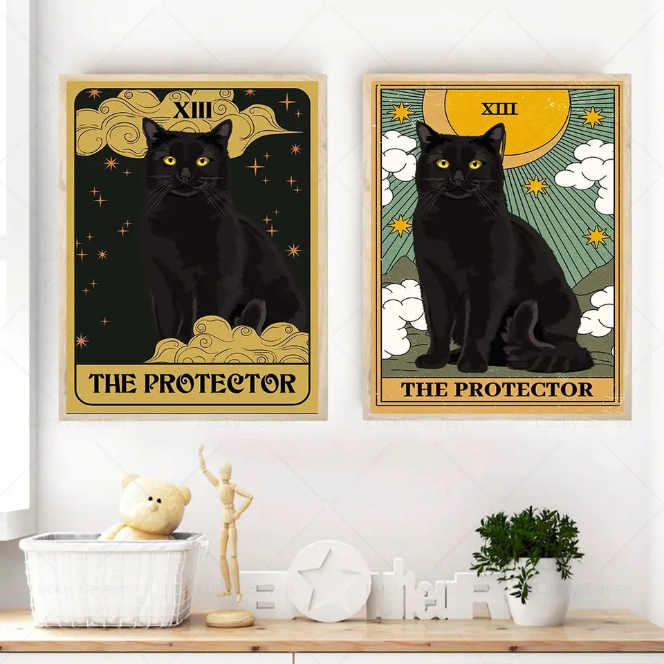 Targa In Latta Gatto Nero “The Protector” – Cartello Vintage 20x30 Cm Per Arredo Casa E Cucina