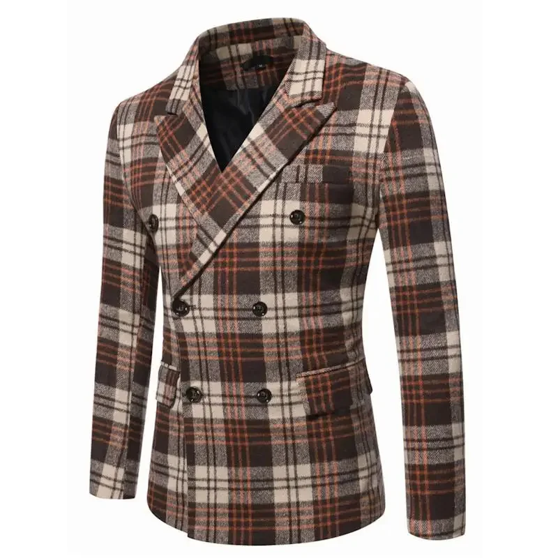 Plaid Blazers Men Slim Fit Brand Business Suit Jacket Luxury Coat Spring Autumn Double Breasted Blazer Masculino Plus Size