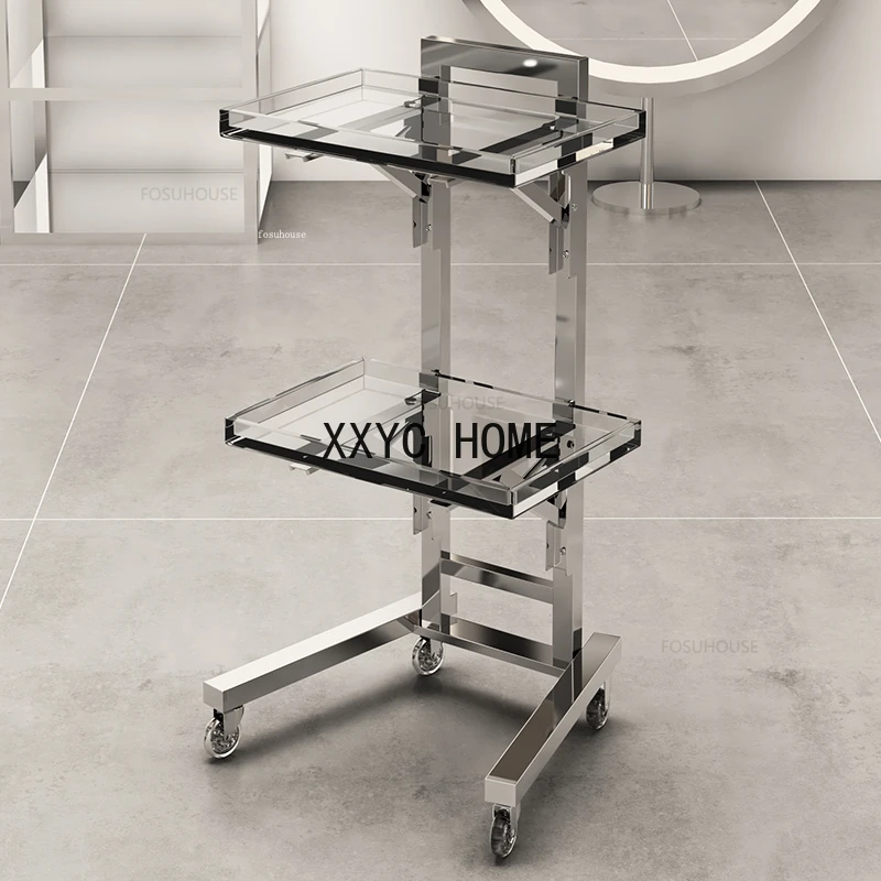 

Nordic Stainless Steel Salon Trolley Beauty Salon Special Cosmetic Trolley Creative Barber Shop Folding Tool Trolley with Wheels