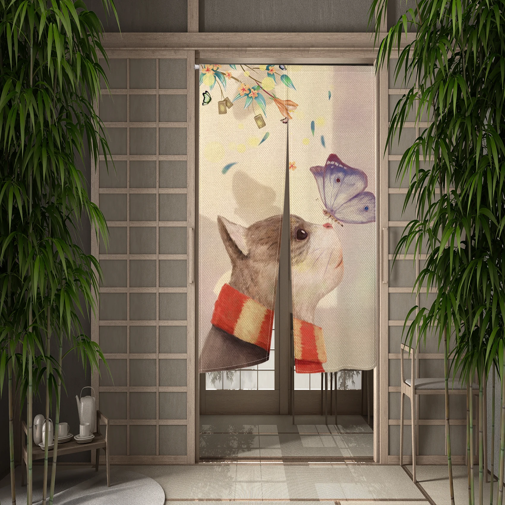 Japanese Noren Curtains Cartoon Cat Kitchen Bathroom Bedroom Entrance Hanging Opaque Partition Blackout Split Short Door Curtain 3