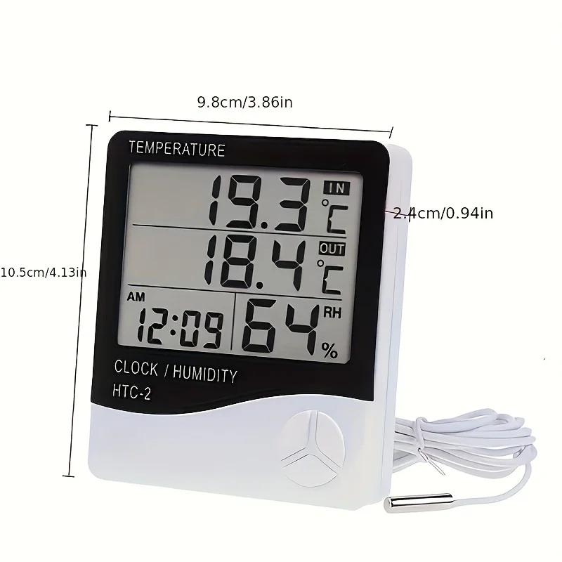 1pc HTC-2 Smart Electric Digital Hygrometer Thermometer Weather Station Clocks Outdoor LCD Electronic Humidity Meter temperature humidity meter air thermohygrometer