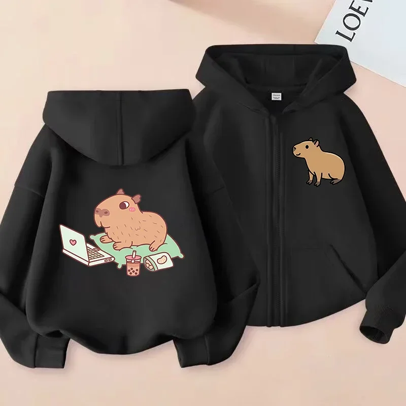 Kawaii Capybara Zip Up Hoodie - Childrens Manga Sweatshirt for Kids