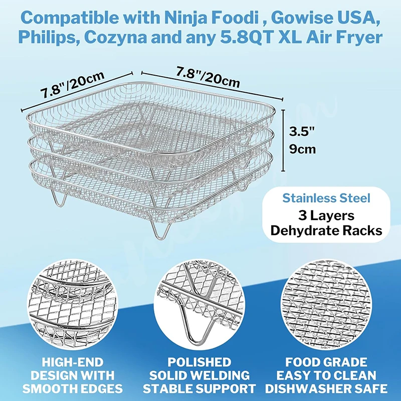 3-Tier Stackable Baking & Grill Rack for Air Fryers - 8 Square Accessory