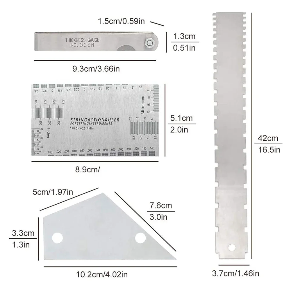 Guitar Luthier Measuring Tools Set Guitar Neck Notched Straight Edge Fret Rocker String Height Gauge Understring Radius Gauge