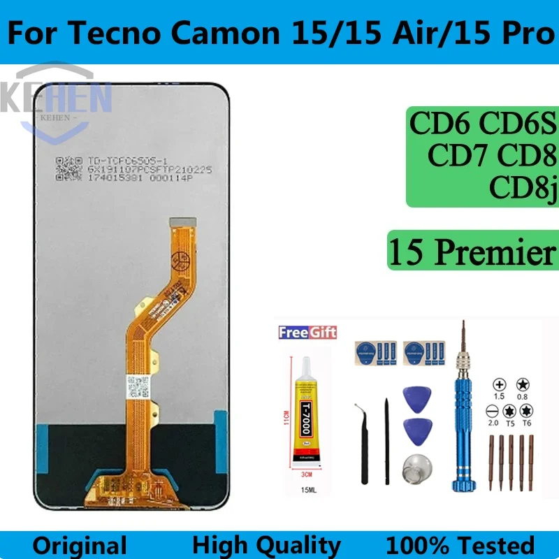 

ЖК-дисплей для Tecno Camon 15/15 Pro/15 Air, сенсорный экран, дигитайзер, панель в сборе для CD7 CD8 CD6 CD6S CD8j