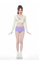 Jiamian Cat Purple Women's Three - Piece Bikini Swimsuit for Hot Springs, Separate Style with Long Sleeves and Tie - Up, Push - 1
