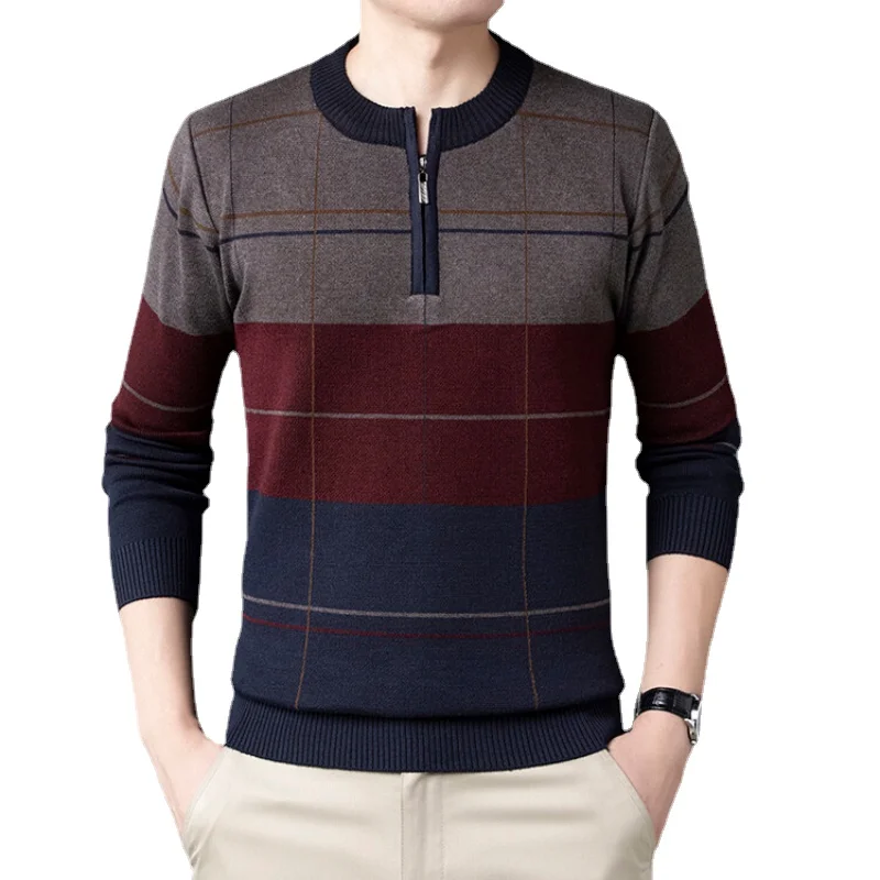 

2023Autumn Men's Sweater Quarter Zipper Round Neck Knitted Sweater Warm Casual Men's Clothing