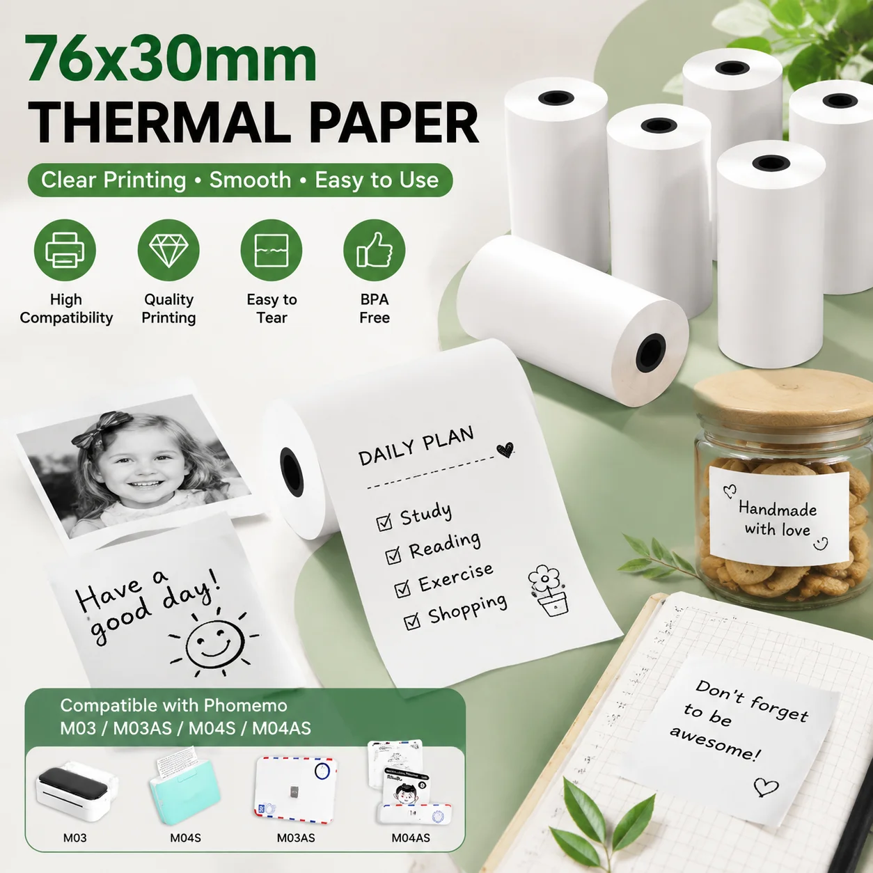 76x30mm 감열 자가 점착 라벨, 쉽게 떼어낼 수 있는 강력 접착제, 배송 바코드 우표 및 주소 배송에 적합