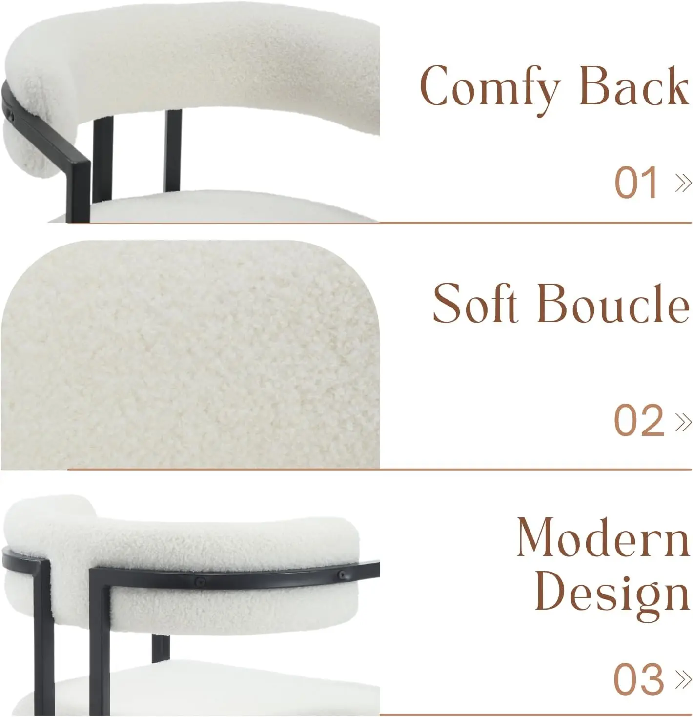 30Inch Sherpa Bar Stools Set of 2, Modern White Barrel Bar Stools with Comfy Back, Upholstered High Dining Chairs with Blac