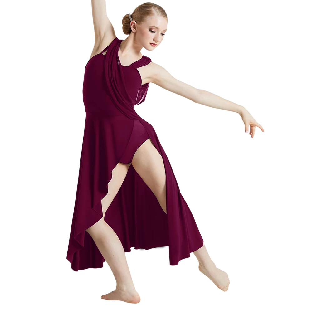 Ballroom Dance Woman Dresses Asymmetrical Design Long Modern Lyrical Dance Skirt Ballerina Stage Performance Costume Girls
