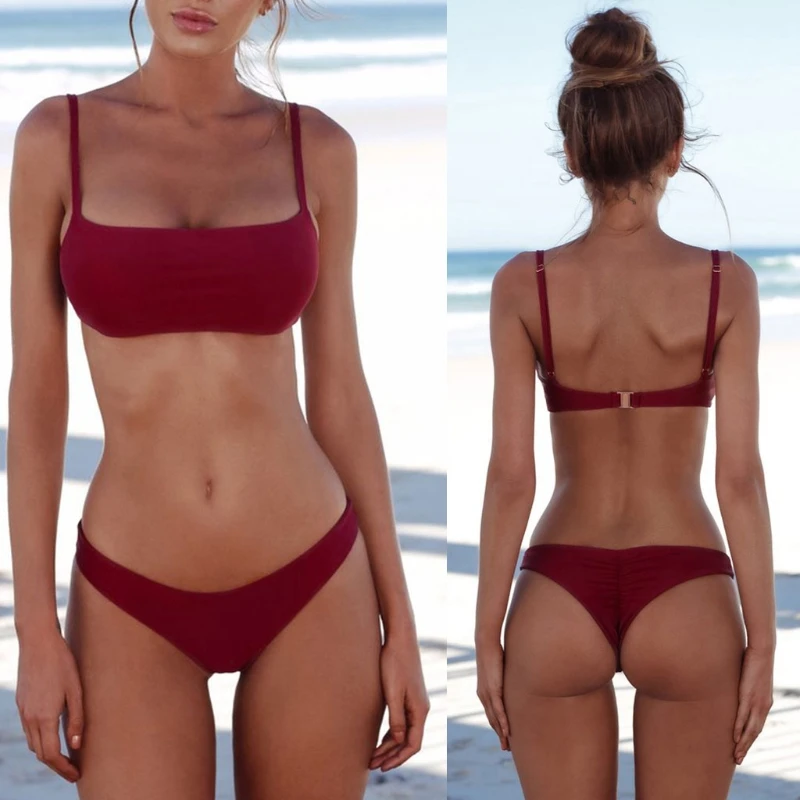 cheap bikini sets 2022 New Sexy Push Up Unpadded Brazilian Bikini Set Women Vintage Swimwear Swimsuit Beach Suit Biquini Bathing Suits Drop Ship high leg bikini set