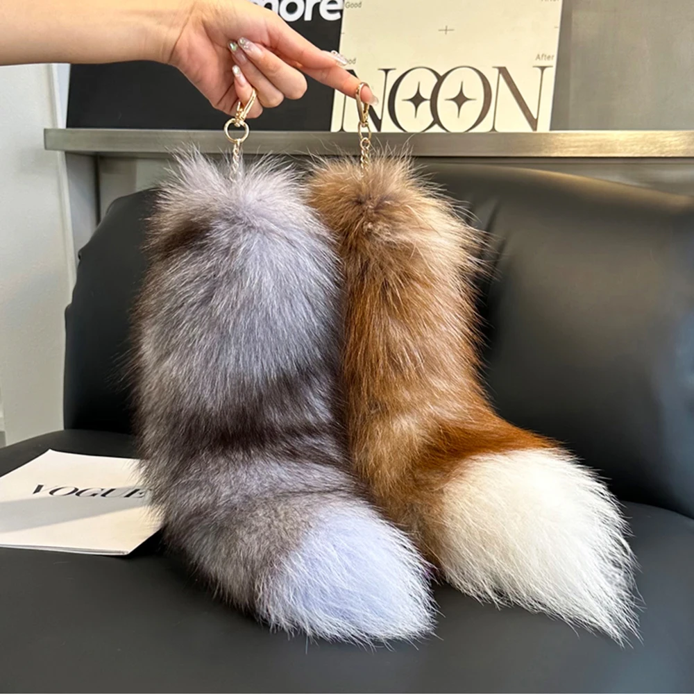 Fashion Natural Fox Tail Keychain Wolf Tail Fur Tassel Bag Tag Pom