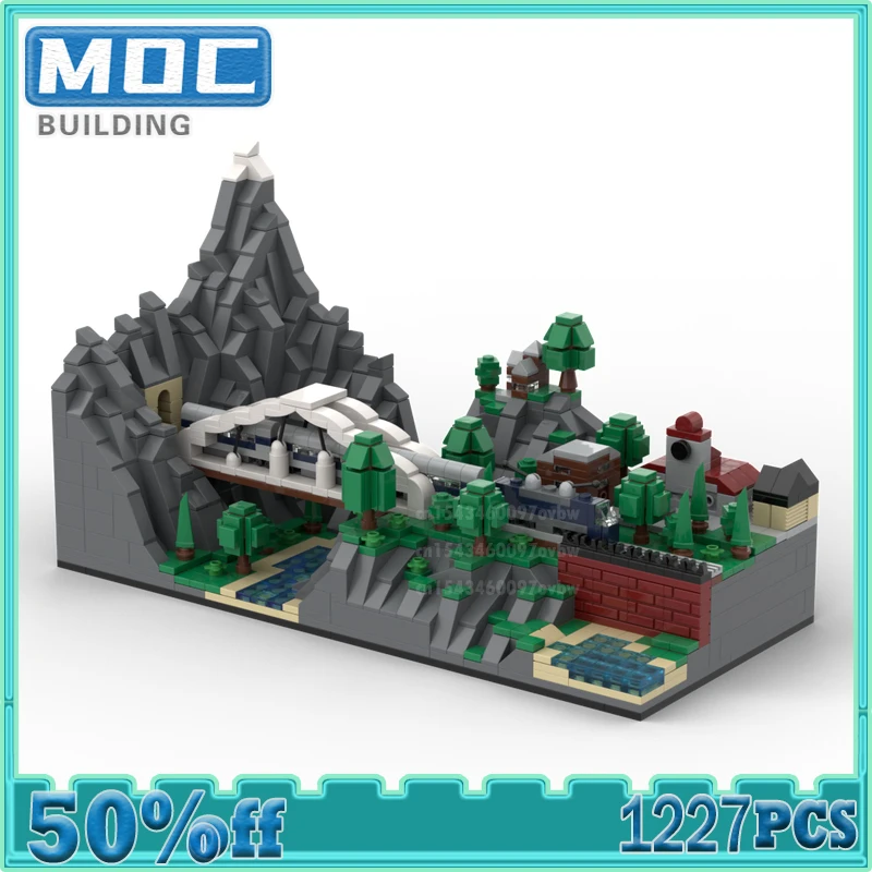 

Moc Building Blocks Modular Street ViewMountain Train Diorama Technical Bricks DIY Assembly Construction Toys Holiday Gifts