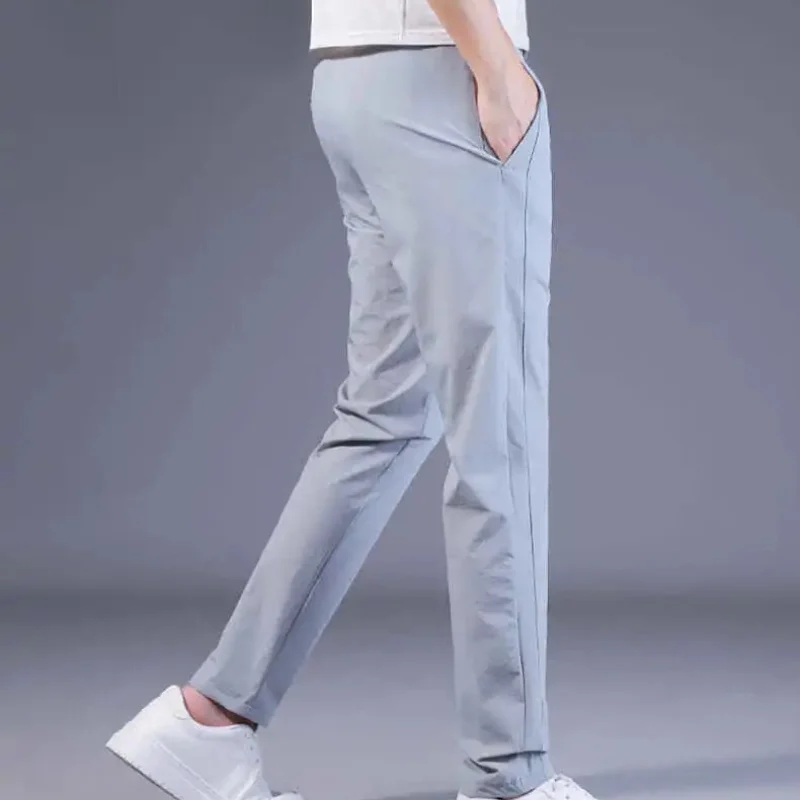 2024 Summer New Men's Straight Trousers Patchwork Elastic Pockets Drawstring Korean Trendy Slim Comfortable Sweatpants Pants