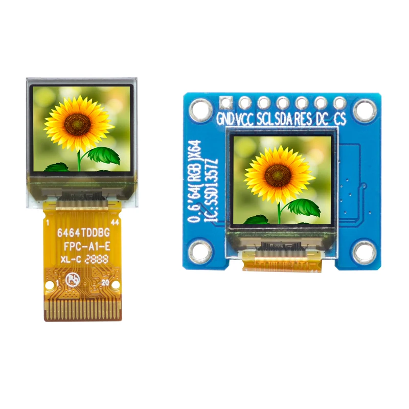 0.6 inch Color OLED Display 64x64 Resolution SSD1357 Driver High-Bright Color Display 20Pin/7Pin