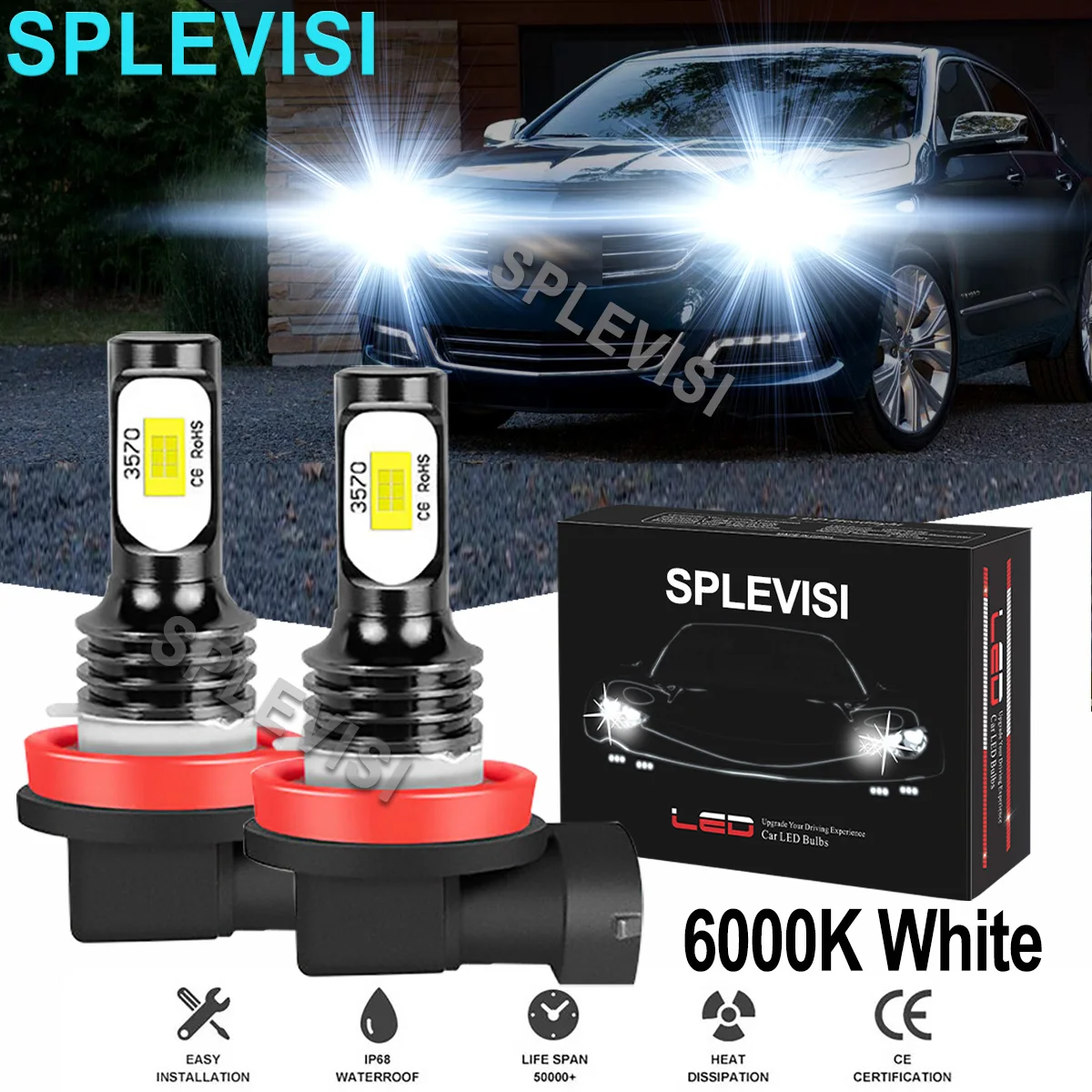 

2x70W White Car LED Headlight Low Beam Bulbs 6000K Fit For Chevy Impala 2006-2013 Malibu 2006-2012 Chevy Cruze 2016-2019