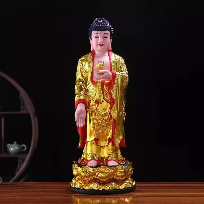 The Western Three Saints' Amitabha Statue for Worship, Guanyin Avalokitesvara Bodhisattva, Great Strength Resin Buddha, 12in