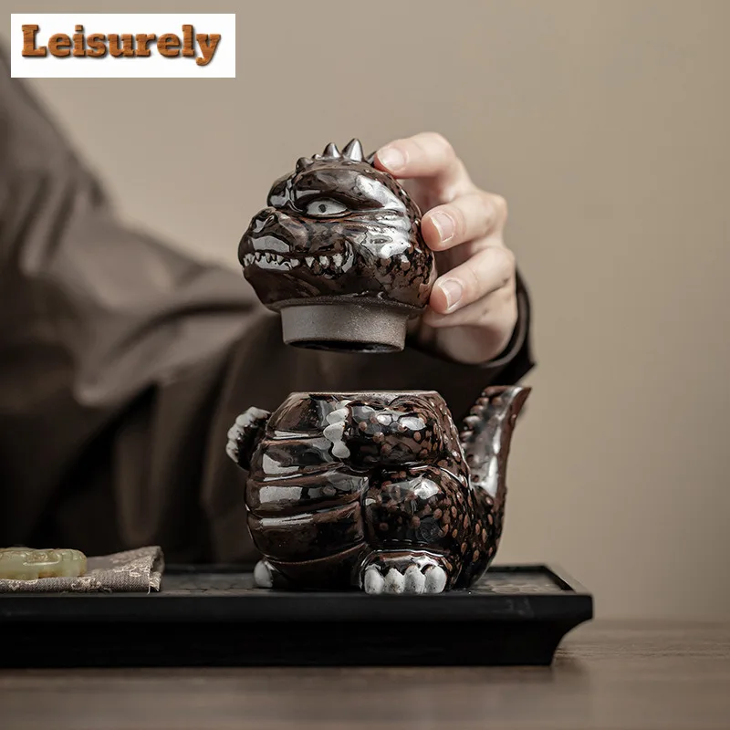 200ml Creative Foolish Dragon Old Rock Clay Teapot Handmade Tea Infuser Pot Tea Maker Kettle with Filter Drinkware Decoration