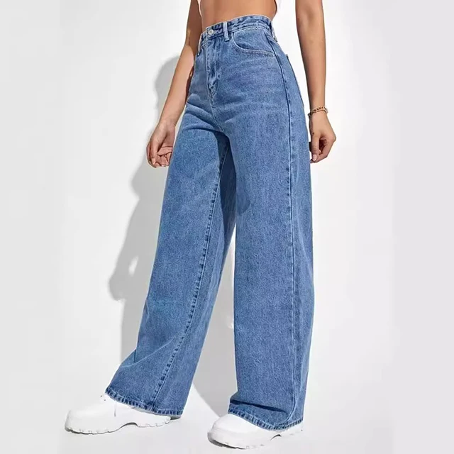 Jean droit à jambes larges bleu foncé pour femmes, amincissant, assorti avec tout, nouvelle collection 5