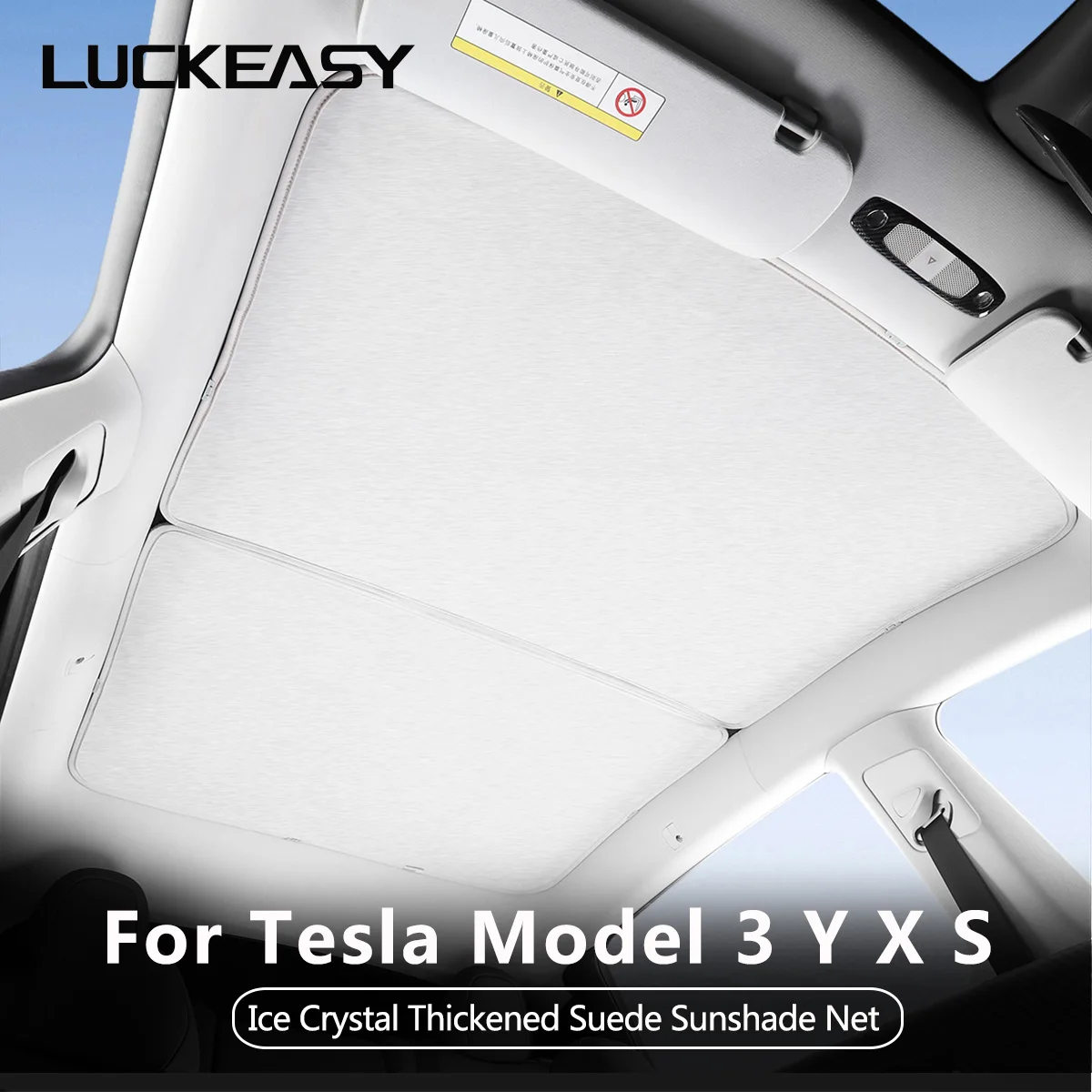 LUCKEASY For Tesla Model3 Y X S Sunroof Sunshade UV Protection Sun Visor Ice Crystal Thickened Suede Shading Net Car Accessories