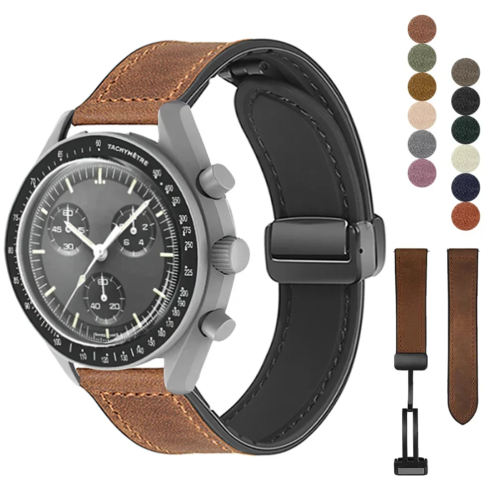 Cinturino In Silicone In Pelle Da 20Mm Per Omega X Swatch Joint Moonswatch Planet Fibbia Magnetica In Metallo Per Accessori Per Cinturini Per Orologi 