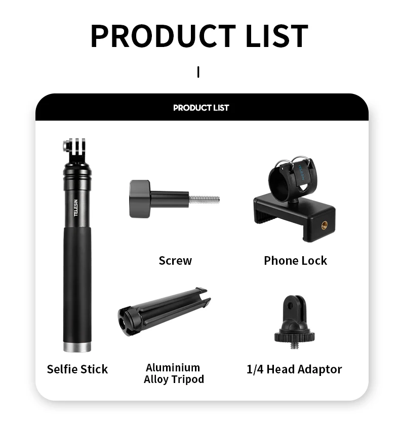 For GoPro Selfie Stick 360° Rotation Foldable Tripod Phone Holder Aluminum Alloy