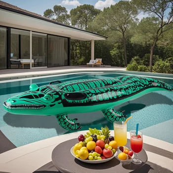 1PC Adventure-Ready Crocodile Inflatable Ride-on with Handles, Summer Thickened Pool Float for Kids & Adults, 1