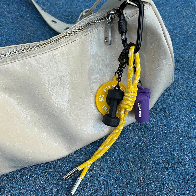 Gym Series Key Chain Color Handmade Rope Key Ring New Fahion Bag Pendant Dumbbell Kettlebell Keychain Bag Charms