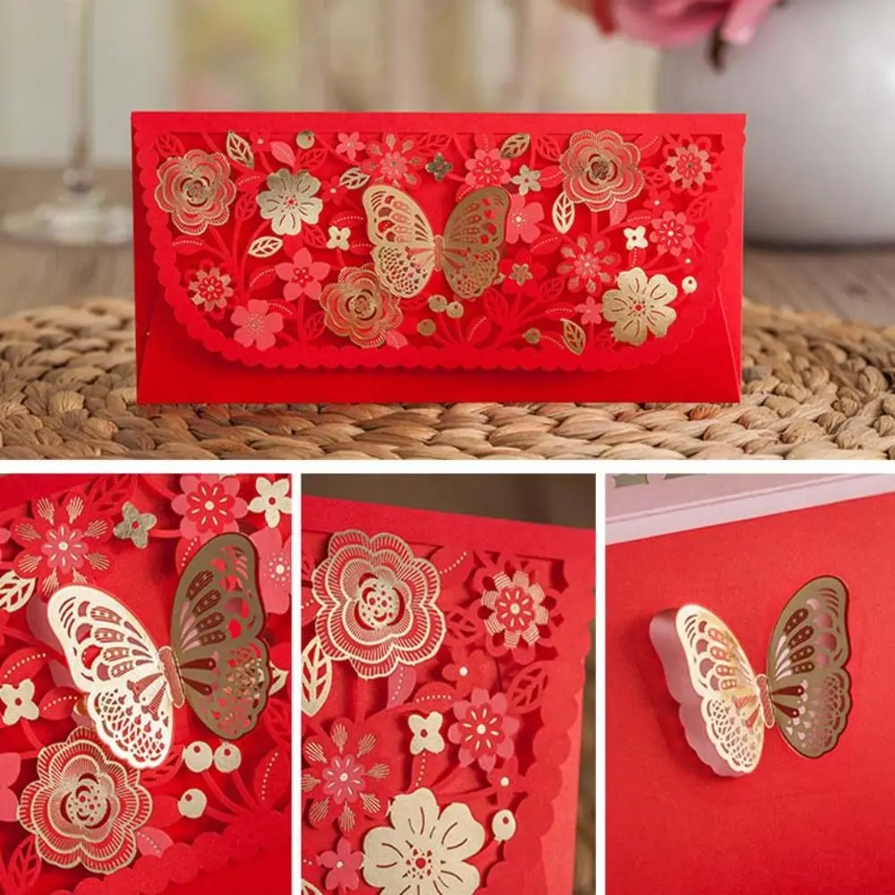 Laser Engraving Chinese Red Envelopes 6pcs Hollow Embossed Lucky Money Bag