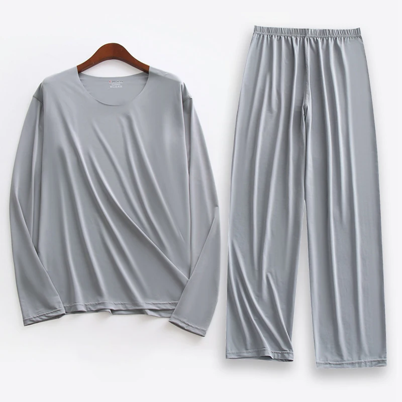 Men Ice Silk Pajamas Shirt & Pants 2Pcs Sleep Set For Summer pajamas set silk pajamas man pajamas set