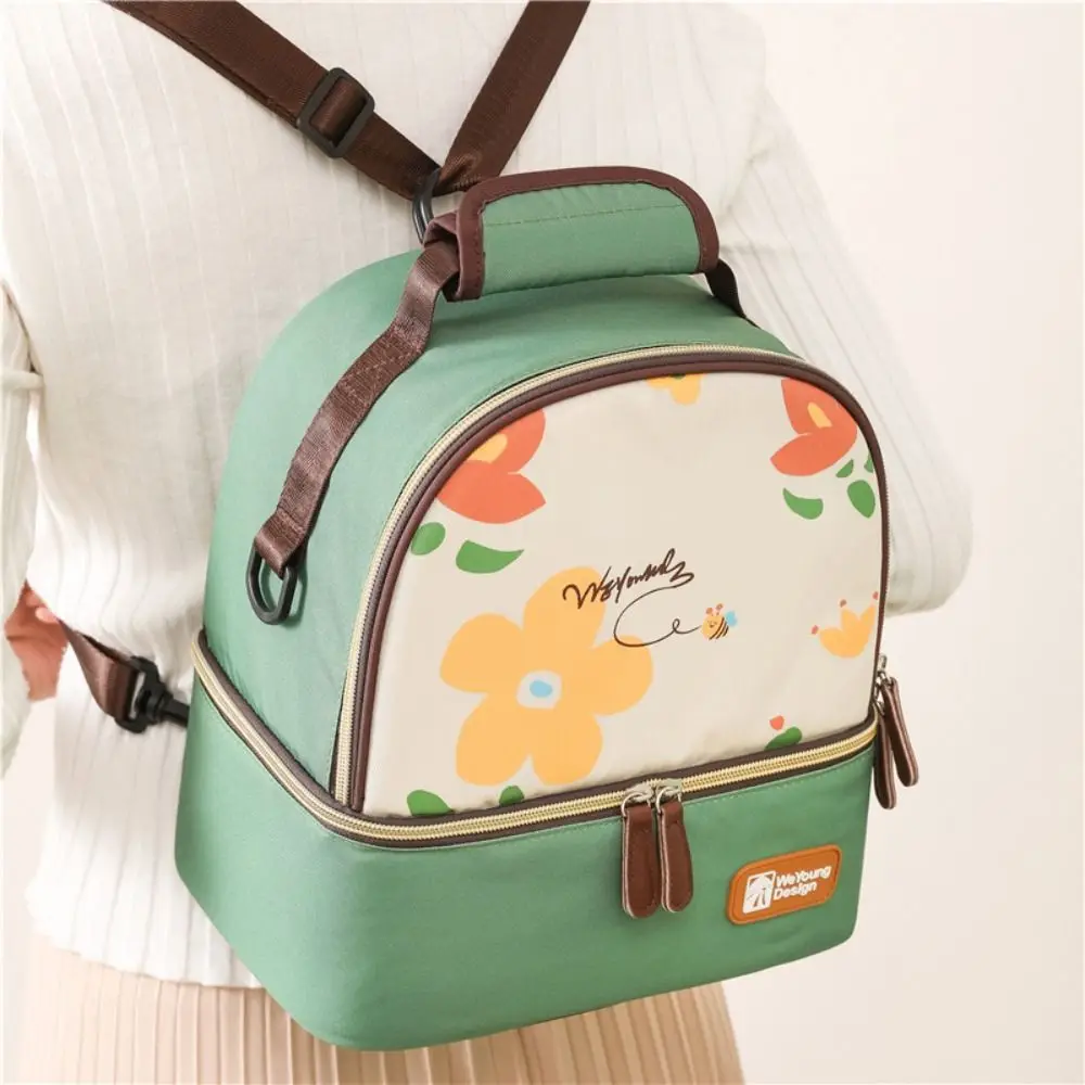 Multifunctional Maternity Backpack Double Layer Portable Breastmilk Cooler Bag Lightweight Large Capacity Lunch Bag Drink