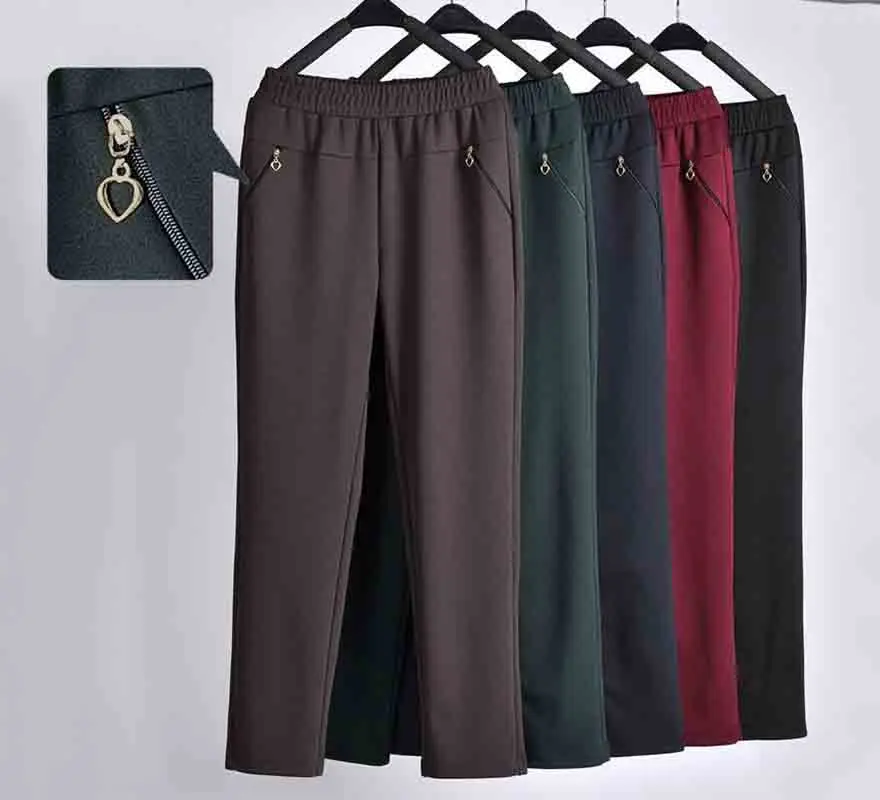 Fashion Korean Spring New Commuter Versatile High Waist Casual Pants Middle Aged Women's Solid Pocket Zipper Straight Trousers